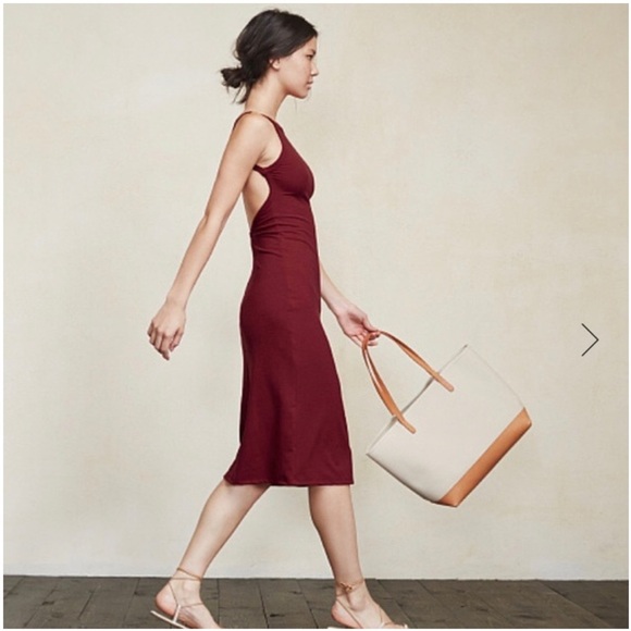 Reformation Carson Red Rib Knit Open Back Bodycon Midi Dress Size Medium - Picture 4 of 8